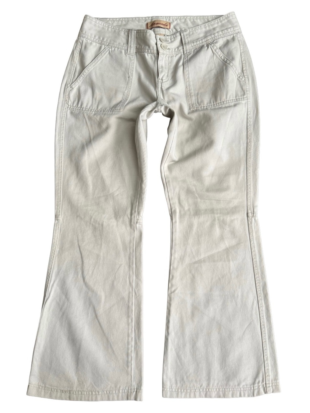 Vintage Aeropostale Y2K Pants 7/8 Ivory Flare Low Rise Utility Chino Babydoll